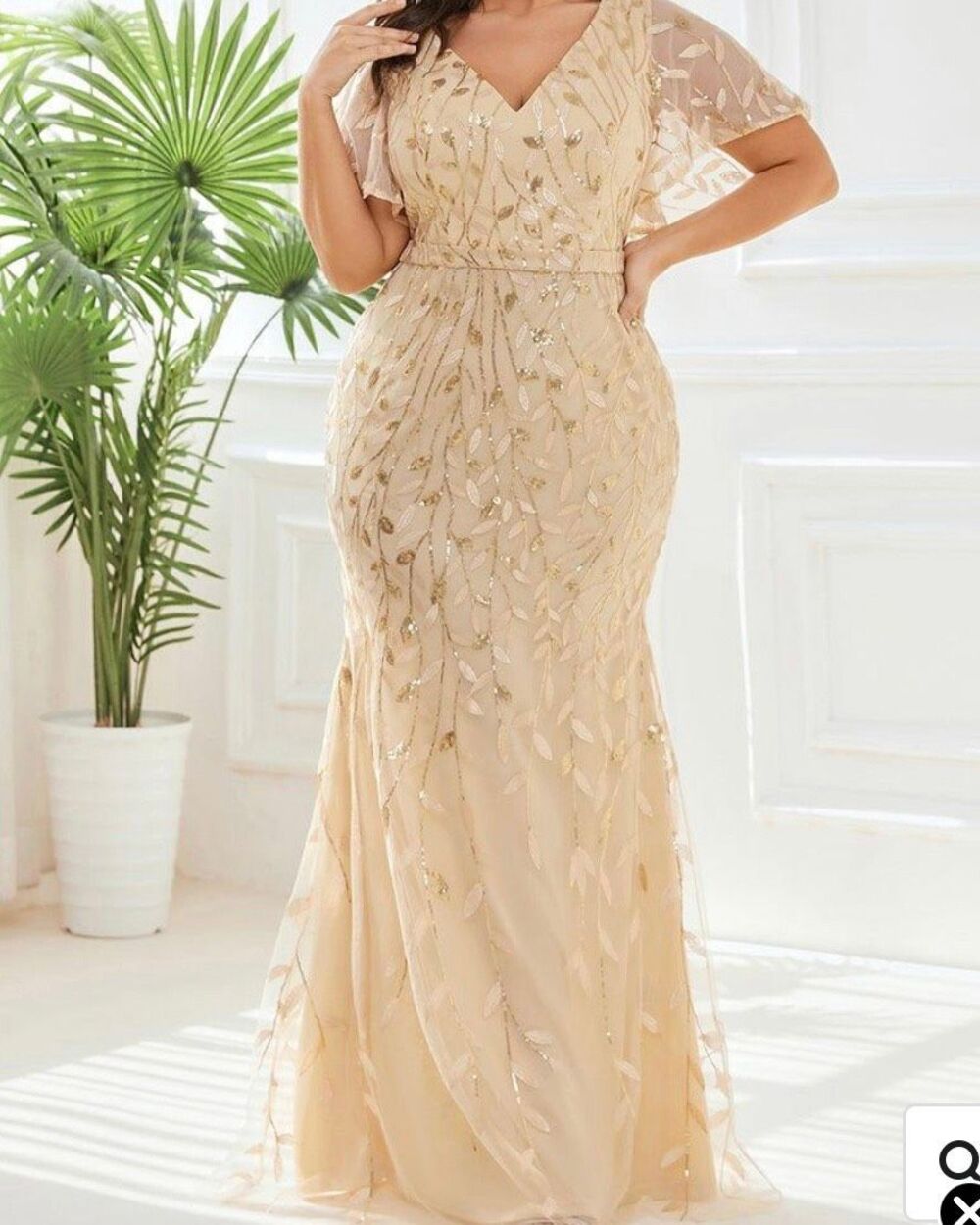 Ever Pretty  V Neck Leaf Sequined Fishtail Mermaid Evening Gown size 24
